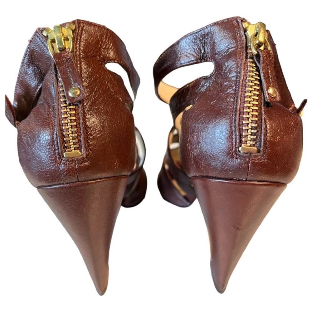00s Saks Fifth Avenue LYLE Leather Strappy Heel Sandals Sz 8 Brown Classy Preppy - Picture 6 of 11